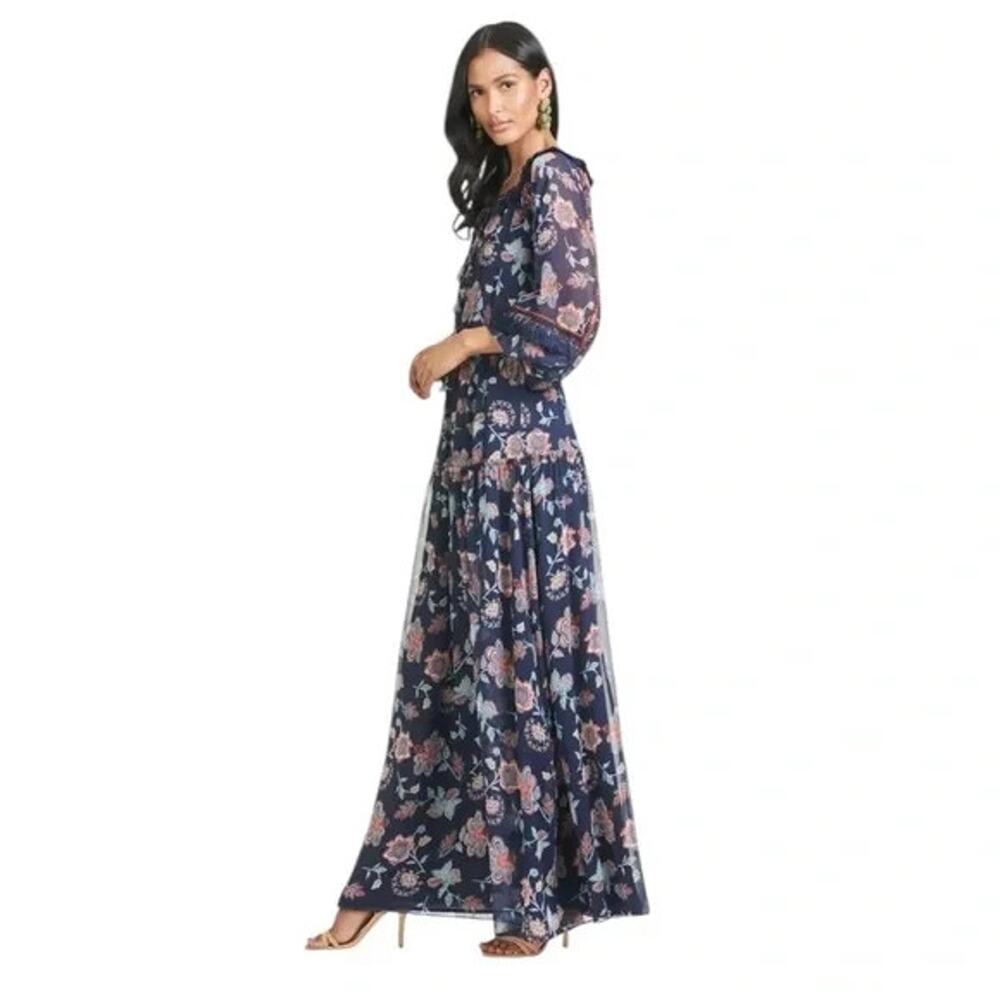 NWT Sachin & Babi Dalton Maxi Eastern Gouache Botanical Dress 0 $595 Blue Floral - Picture 5 of 8